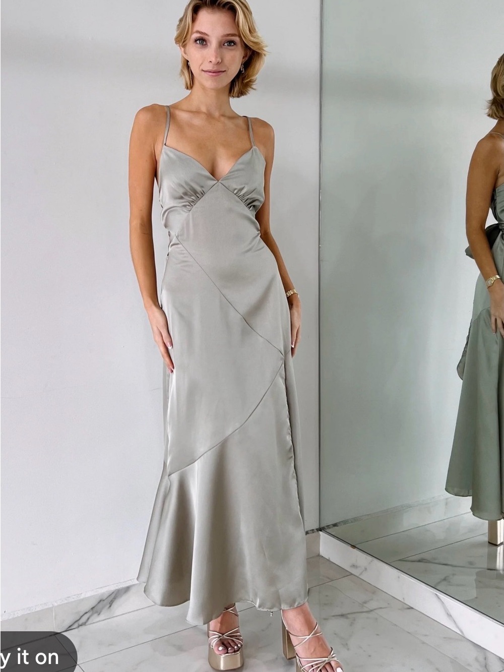 Slip Satin Maxi Dress in Sage